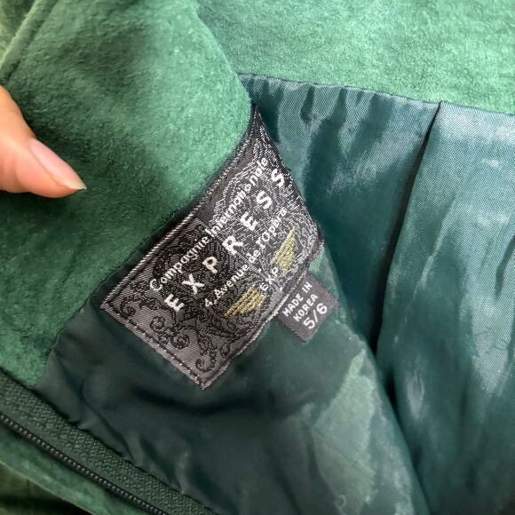 Express Green Suede Leather Mini Skirt Sz 5/6 - Picture 4 of 11